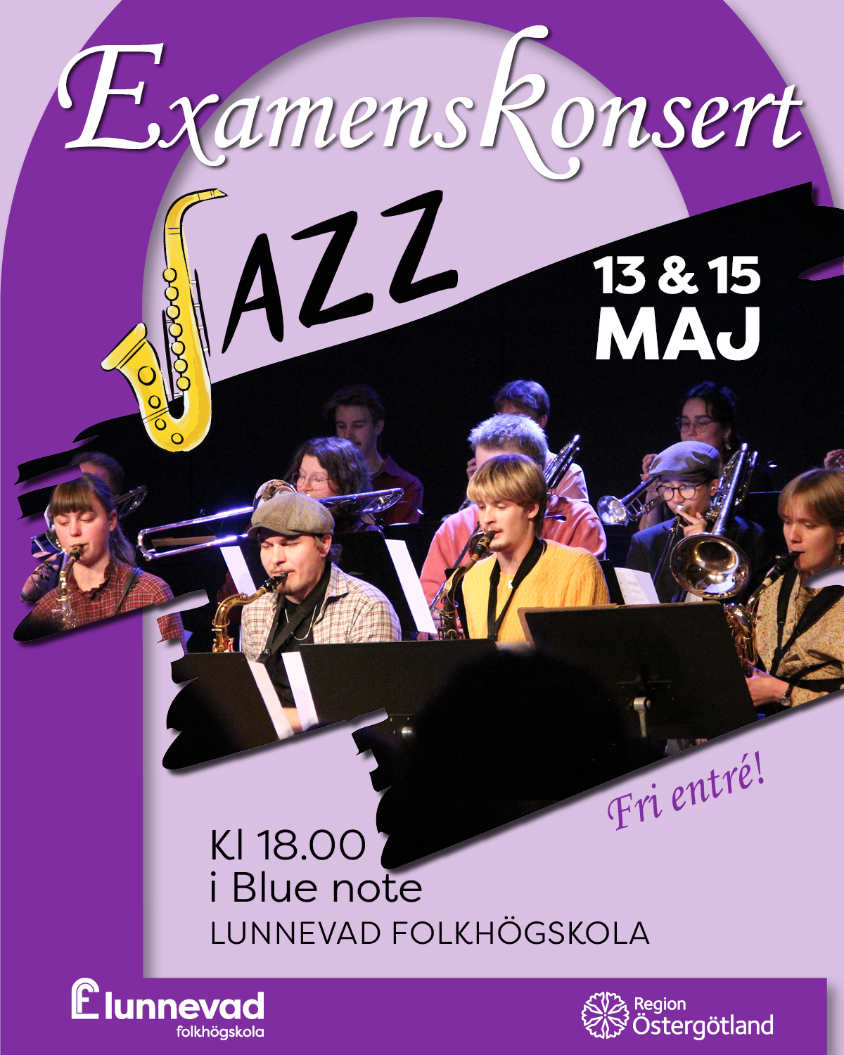 Jazz examenskonsert - affisch med bild på musiker.