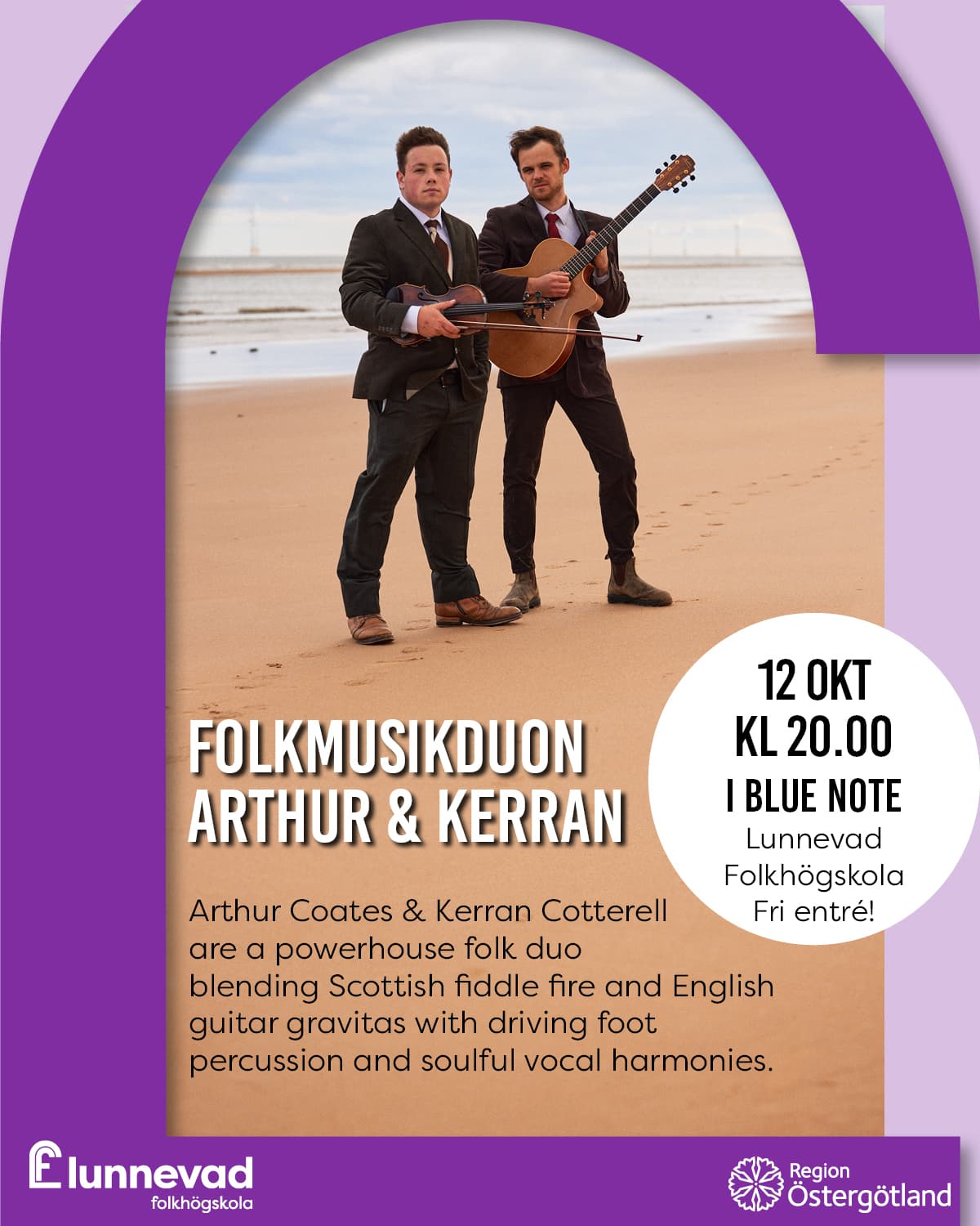 Affisch till folkmusikduo. Bild med två personer