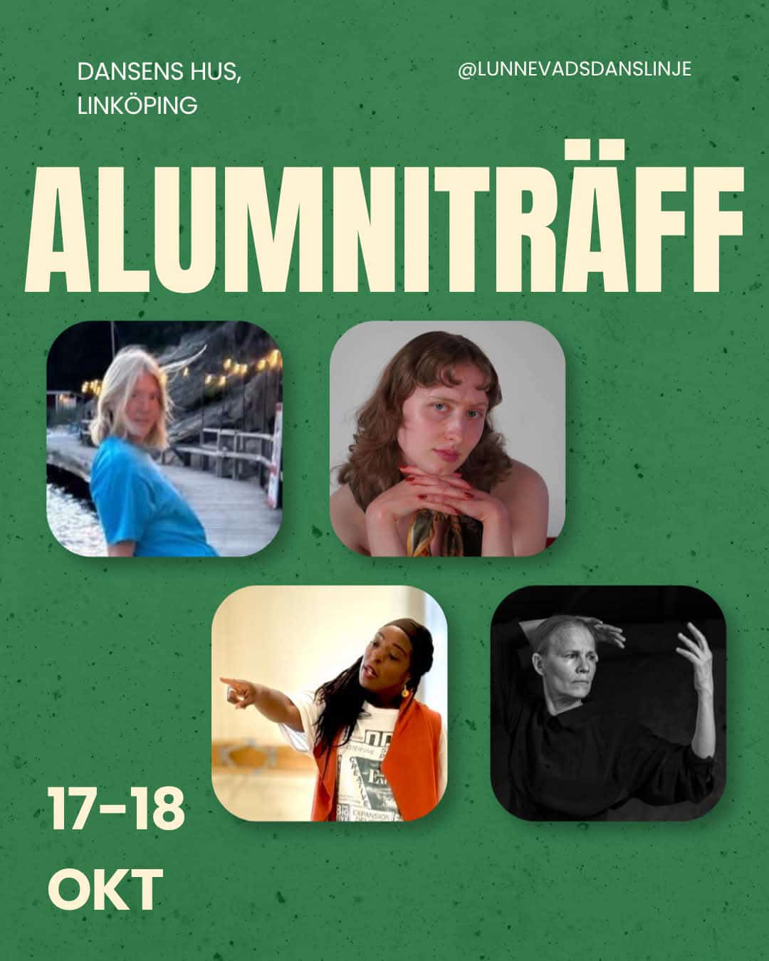 Affisch för alumniträff för danslinjen.