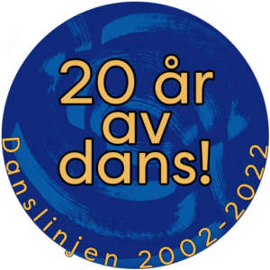 Emblem för danslinjens 20-årsjubileum. Text: 20 år av dans! Danslinjen 2002-2022